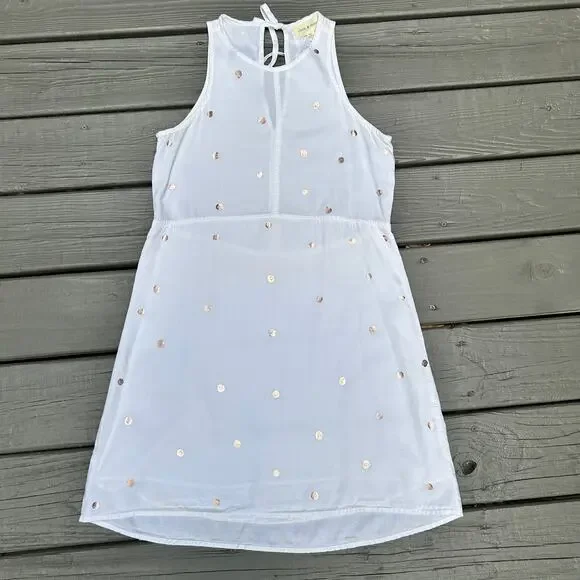 Anthropologie Cloth & Stone Polka Dot Seamed Dress White Rose Gold Size XS - Picture 2 of 11